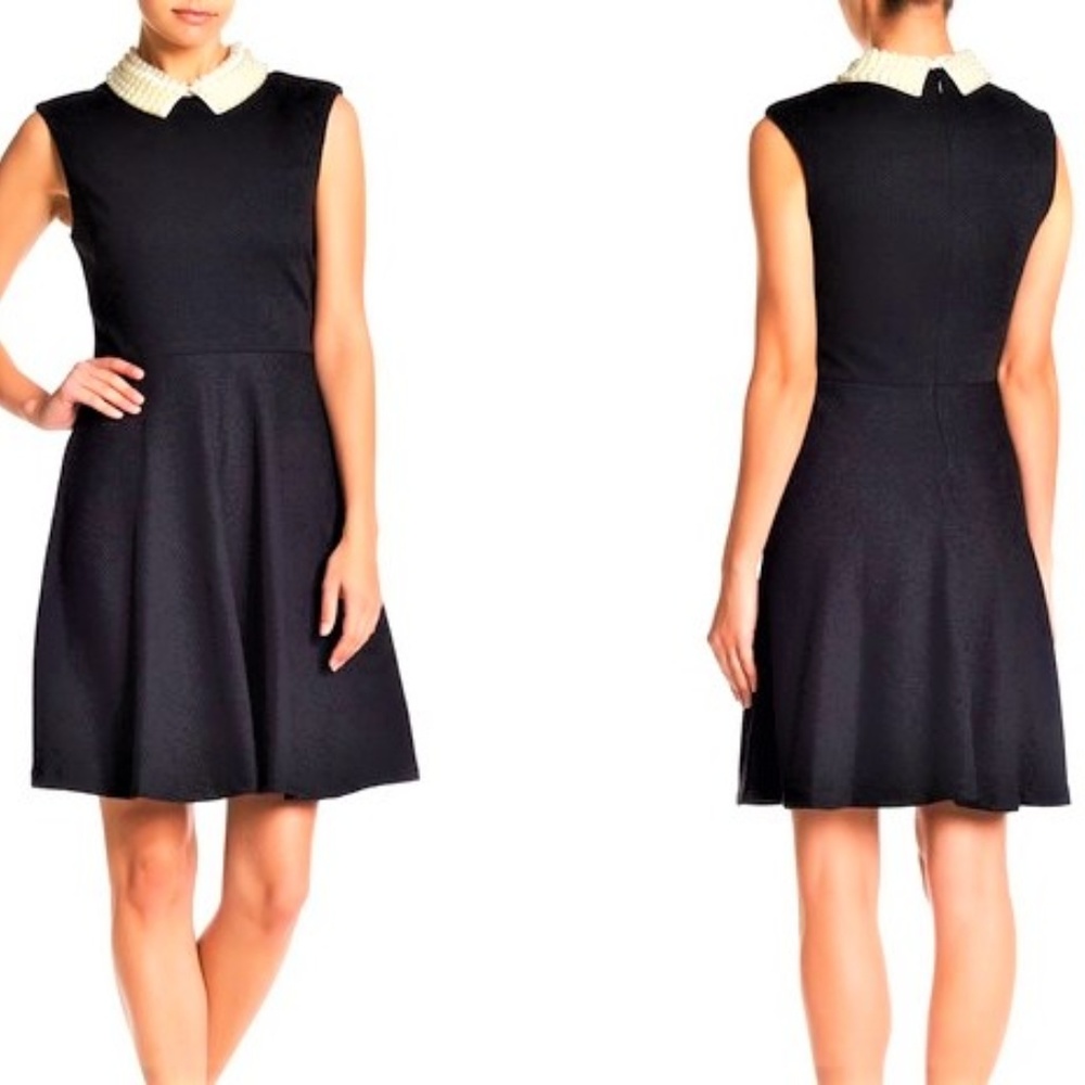 Betsey Johnson Dress Black A Line Pearl Collar 8 - Picture 4 of 8